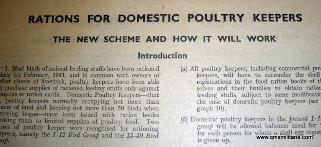 WW2 Home Front Original Rations Guidance Leaflet for Domestic Poultry Farmers
