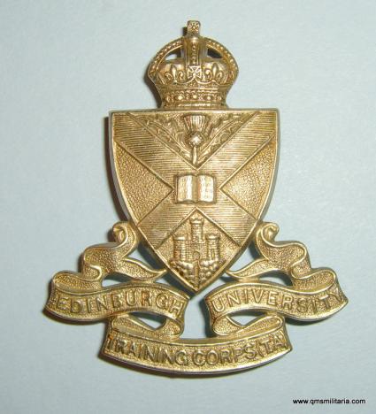 Edinburgh University OTC Training Corps ( T.A.) Large White Metal Glengarry Badge, King's Crown 1951- 1953 only