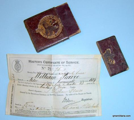 Early Victorian Mercantile Marine Masters Certificate in its origional Matched Leather Case dated 1857