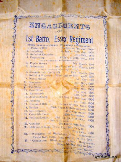 Boer War Souvenir 1st Battalion Essex Regiment - Large Silk Handkerchief