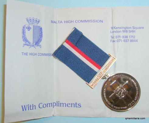Malta George Cross Fiftieth Anniversary Commemorative Issue (original striking) in box of issue with Compliments slip from Malta High Commission, London