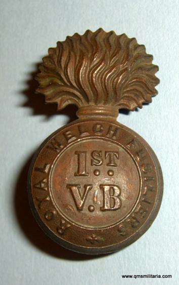 1st V.B. RWF Volunteer Battalion Royal Welch Fusiliers ( Pre 1908 ) Bronze Cap Badge