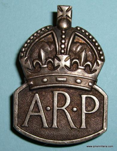WW 2 Home Front - 1936 Hallmarked Silver Air Raid Precautions ( ARP ), Male Warden's Badge - Letter A - Maker marked Robert Jay