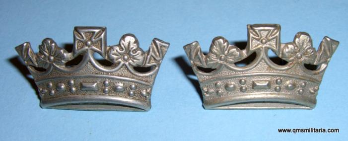 Royal Irish Fusiliers ( RIF) Pair of Princess Victorias Coronet White Metal Collar Badges