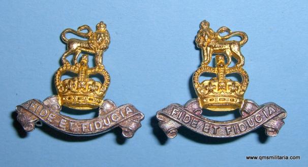 Royal Army Pay Corps ( RAPC ) Matched Facing Pair of Silver Plate and Gilt Collar Badges, post 1952