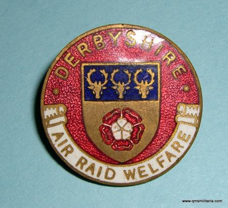 WW2 Home Front - County of Derbyshire Air Raid Welfare Enamel and Brass Pin Badge