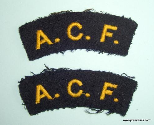 ACF Army Cadet Force Pair of Yellow on Black Embroidered Shoulder Title