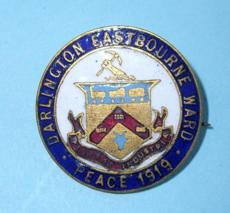 Peace 1919 - Scarce WW1 Gilt and Enamel Pin Brooch Badge - Darlington, Eastbourne Ward