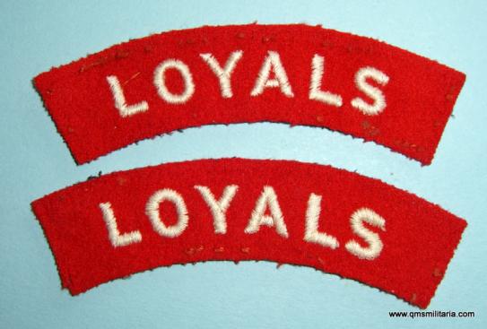 WW2 LOYALS - The Loyal ( North Lancashire ) Regiment Matched Pair of Embroidered Cloth Shoulder Titles