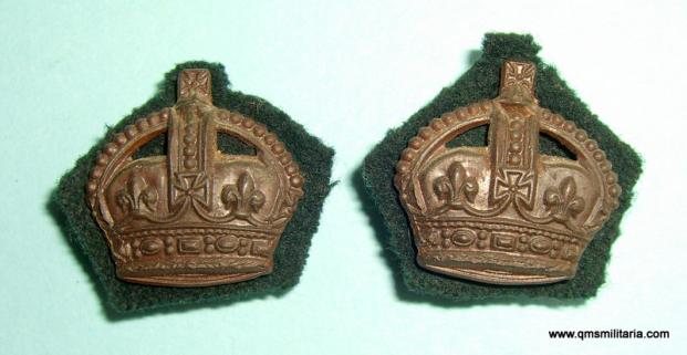 Rifle Officer 's Matched Pair of Bronzed  Rank Crowns with Rifle Green Cloth Backing
