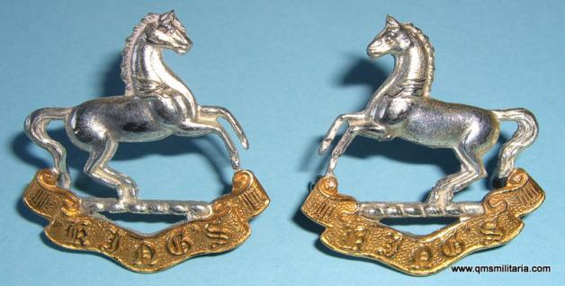 Kings Liverpool Regiment Officers Silver and Gilt Matched Facing Collar Badges