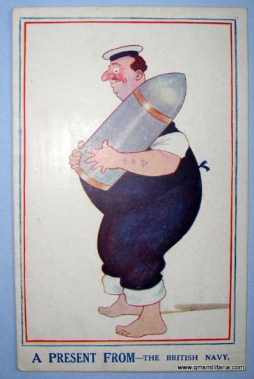 WW1 Comic Propaganda Patriotic Art Card - A Present from the British Navy