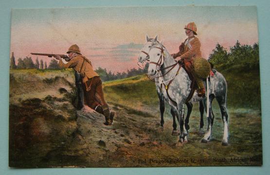 Boer War - Coloured Photographic Postcard 2nd Dragoons ( Scots Greys ) in South Africa Kit