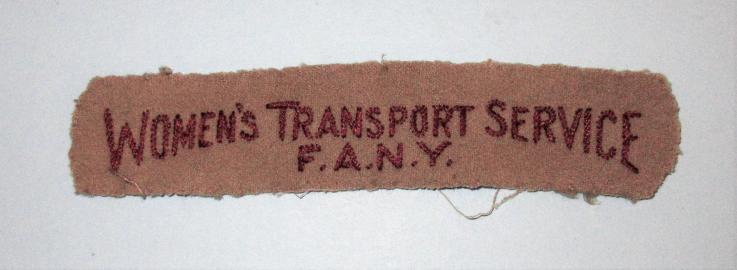 Womens Transport Service First Aid Nursing Yeomanry FANY Embroidered Shoulder Title