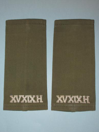 XVXIXH 15th / 19th Hussars Embroidered White on Khaki Epaulette Slip-Ons