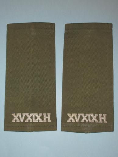 XVXIXH 15th / 19th Hussars Embroidered White on Khaki Epaulette Slip-Ons