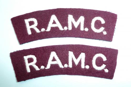 RAMC ( Royal  Army Medical Corps ) Matched Pair of Embroidered Cloth Shoulder Titles