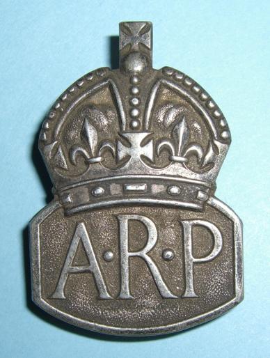 WW 2 Home Front - 1936 Hallmarked Silver Air Raid Precautions (ARP), Male Warden 's Badge - Letter A - Maker marked Robert Jay