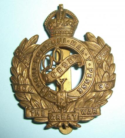 The Queens Own Dorsetshire Yeomanry ( Hussars ) Brass Cap Badge - Firmin