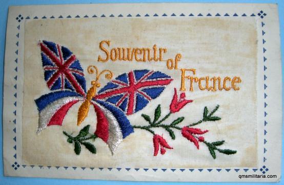 WW1 Silk Postcard - Anglo-French Patriotic Butterfly Souvenir of France