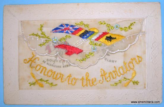 WW1 Patriotic Silk Embroidered Postcard - Honour to the Aviators RFC / RNAS