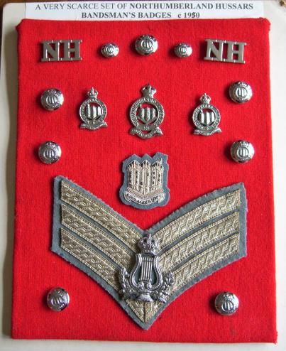 Northumberland Hussars Yeomanry Display of NCO Band Sergeants Chromed and Embroidered Silver Bullion Insignia c1950