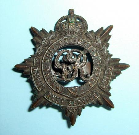 Royal Army Service Corps ( RASC ) Scarce George V ( GV ) pattern OSD Bronze cap badge 