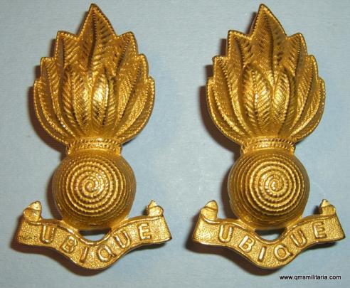 Royal Engineer Officer's Matched Pair of Fire Gilt Collar Badges, stunning
