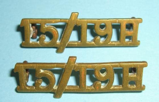 15/19th Hussars Matching Pair of Officer 's smaller pattern Brass Shoulder Titles