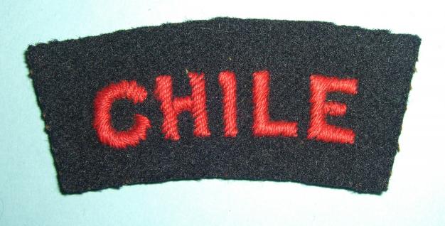 WW2 CHILE Embroidered Red on Dark Blue Royal Navy Nationality Shoulder Title