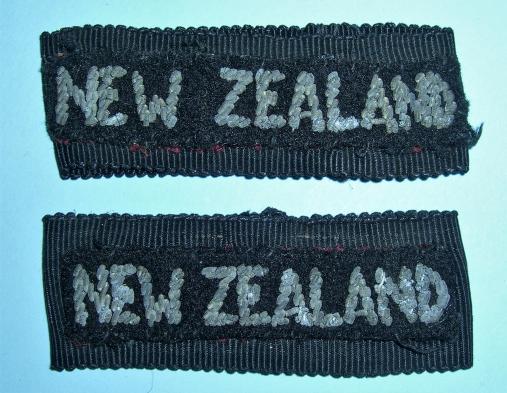 WW2 NEW ZEALAND Matched Pair of Officer 's Bullion Cloth Shoulder Titles Slip Ons