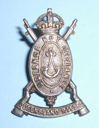 Australian - Queenslands Rifles White Metal Cap / Collar Badge - Gaunt
