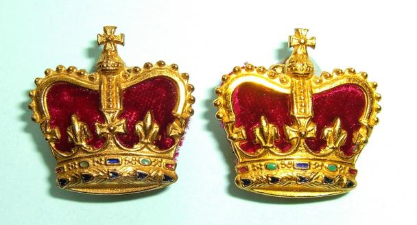 QEII Matched Pair of Gilt, Enamel and Velvet Major 's Rank Crowns