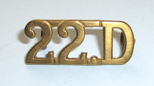 WW2 War Raised Unit - 22nd Dragoons Other Ranks Brass Shoulder Title