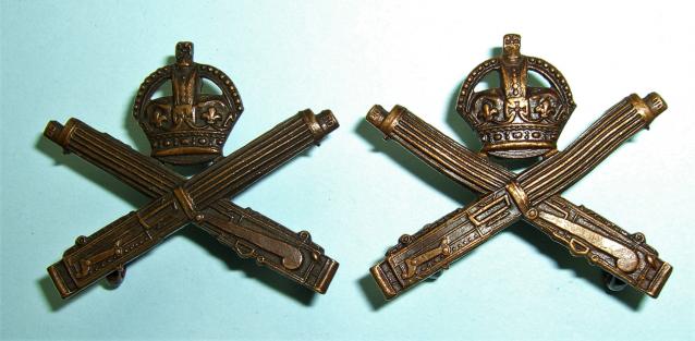WW1 Machine Gun Corps ( MGC ) Officer's OSD Pair of Bronze Collar Badges - Gaunt