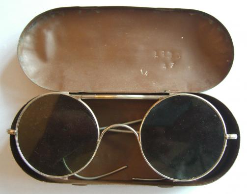 WW2 Special Forces -  Long Range Desert Group LRDG stamped Desert Sun Tinted Glasses in Original 1941 Dated Case of Issue