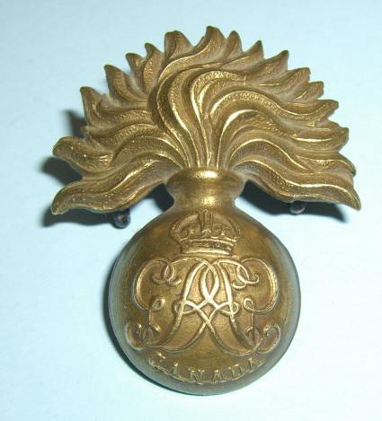 WW1 87th ( Montreal ) Battalion CEF  - GV Pattern Grenadier Guards of Canada Brass Cap Badge