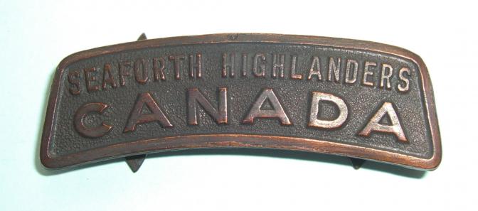 WW1 Seaforth Highlanders / CANADA Bronze Metal Shoulder Title - Tabs - O.B. Allan
