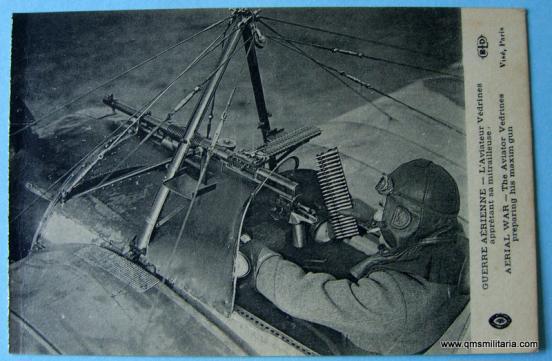 WW1 original Postcard - Aviator prepares his Maxim Gun