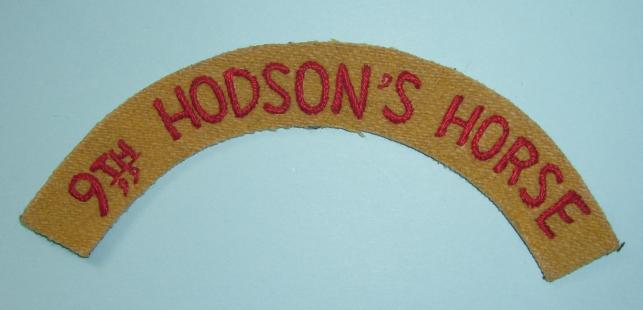 Indian Army  - 9th Hodson's Horse Woven Red on Buff Felt Cloth Shoulder Title