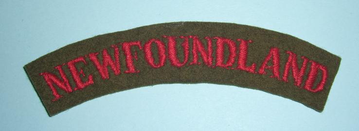 Newfoundland Embroidered Red on Khaki Felt Cloth Shoulder Title