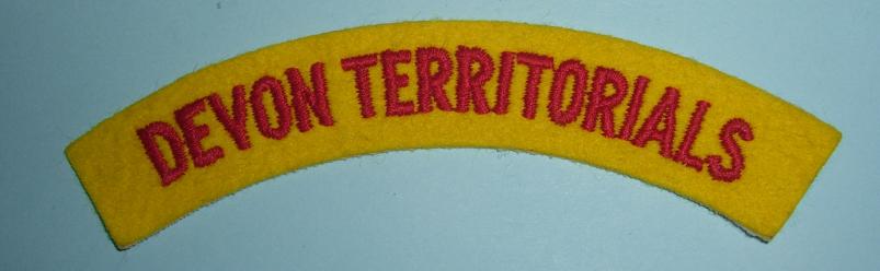 Devon Territorials - Woven Red on Yellow Felt Cloth Shoulder Title