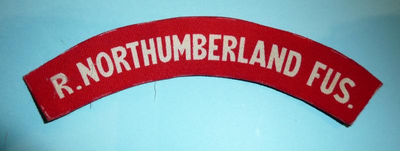 WW2 Royal Northumberland Fusiliers RNF  Printed White on Red Cloth Shoulder Title