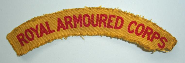 WW2 Printed ROYAL ARMOURED CORPS ( RAC ) Cloth Shoulder Title