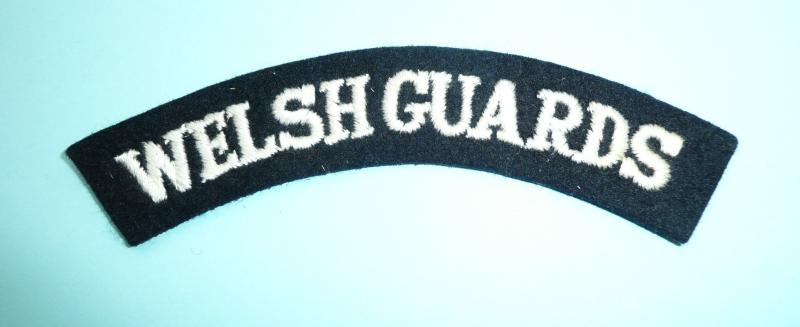 The Welsh Guards Woven White on Black Felt Cloth Shoulder Title
