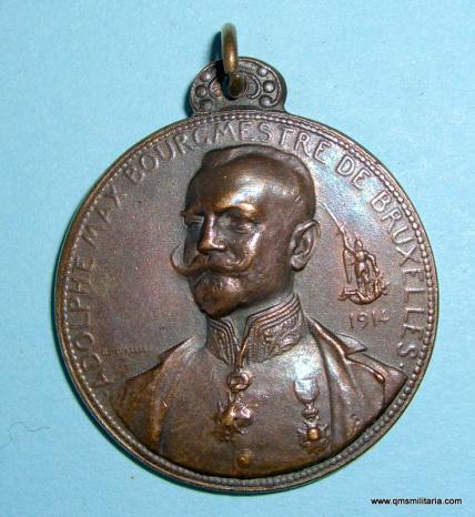 1914 Bronze Medallion commemorating the Mayor of Brussels who resisted the German occupation who was imprisoned in Germany for the rest of the Great War