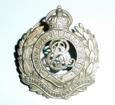 Edwardian Royal Engineers Volunteers White Metal Cap Badge (Volunteers on scroll), 1902 - 1908 only