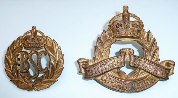 Pair of Scully marked WW2 British Security Co-ordination ( BSC)  Cap Badges
