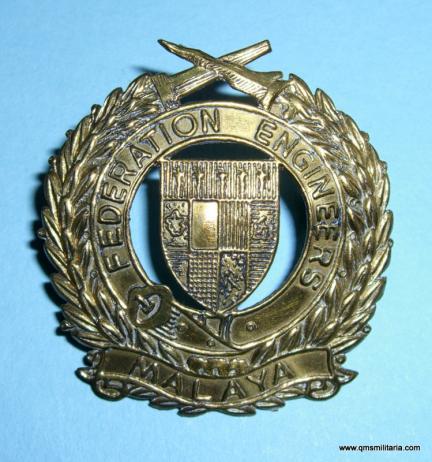 Rare Federation of Malaya Engineers Brass Cap Badge
