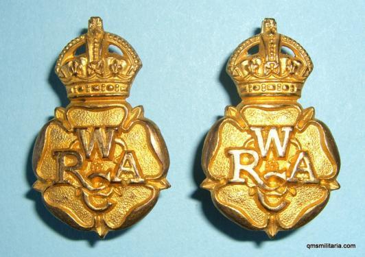 WRAC Women's Royal Army Corps Officer's Matched Pair of Gilt Collar Badges